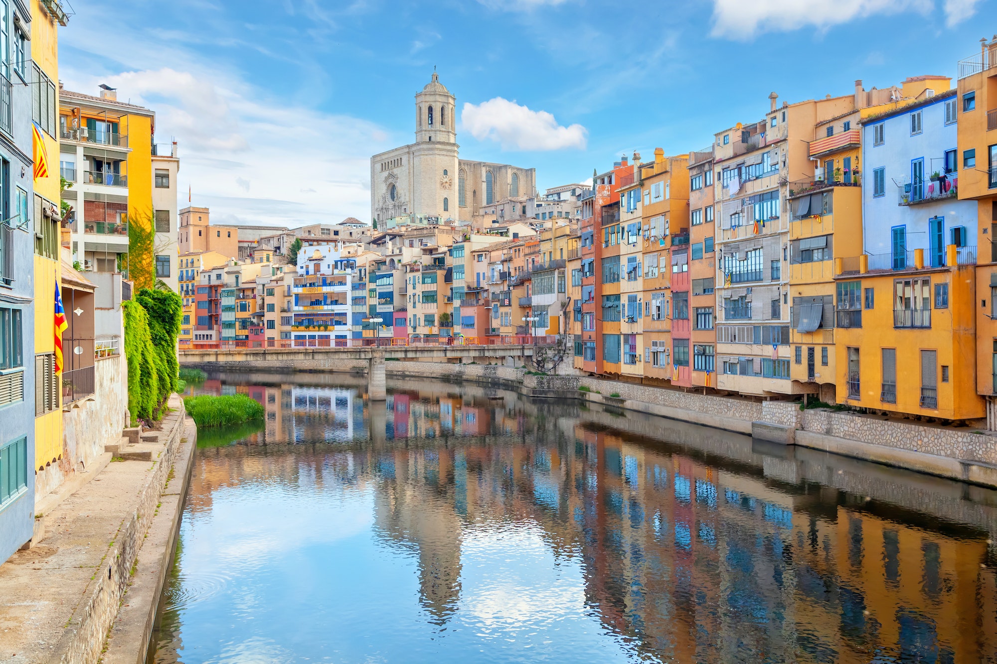 Cathedral and colorful houses in Girona, Spain